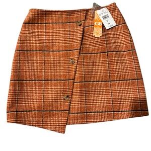 NWT Gianni Bini Women's Wool Blend Plaid Rust‎ Asymmetrical Skirt Size Small